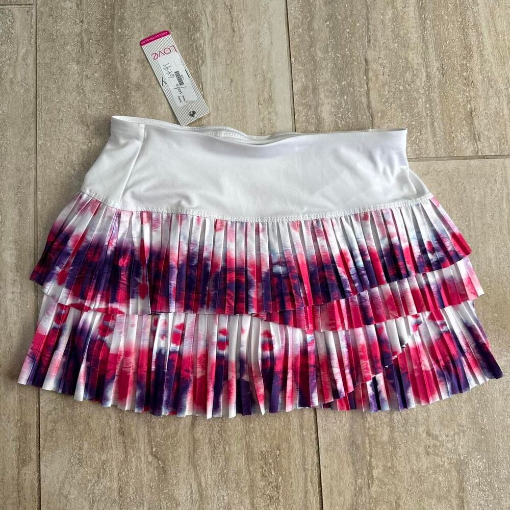 Lucky In Love Sunburst Pleated Scallop Tennis Skirt Skort Pink Tie Dye NWT Sz S
